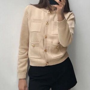 Zara Tan Cardigan Sweater with Tailored Silhouette